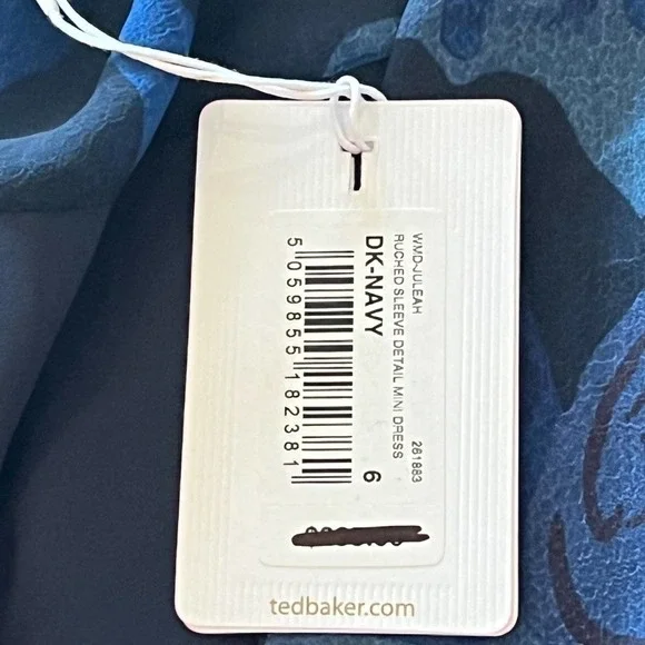 TED BAKER JULEAH RUCHED SLEEVED MINI DRESS BLUE, US SIZE 16-18 NWT - Picture 16 of 16